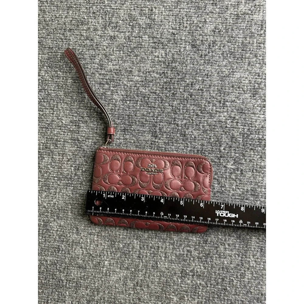 Womens Wristlet Coach Signature C Glitter Burgundy Leather, Size One Size